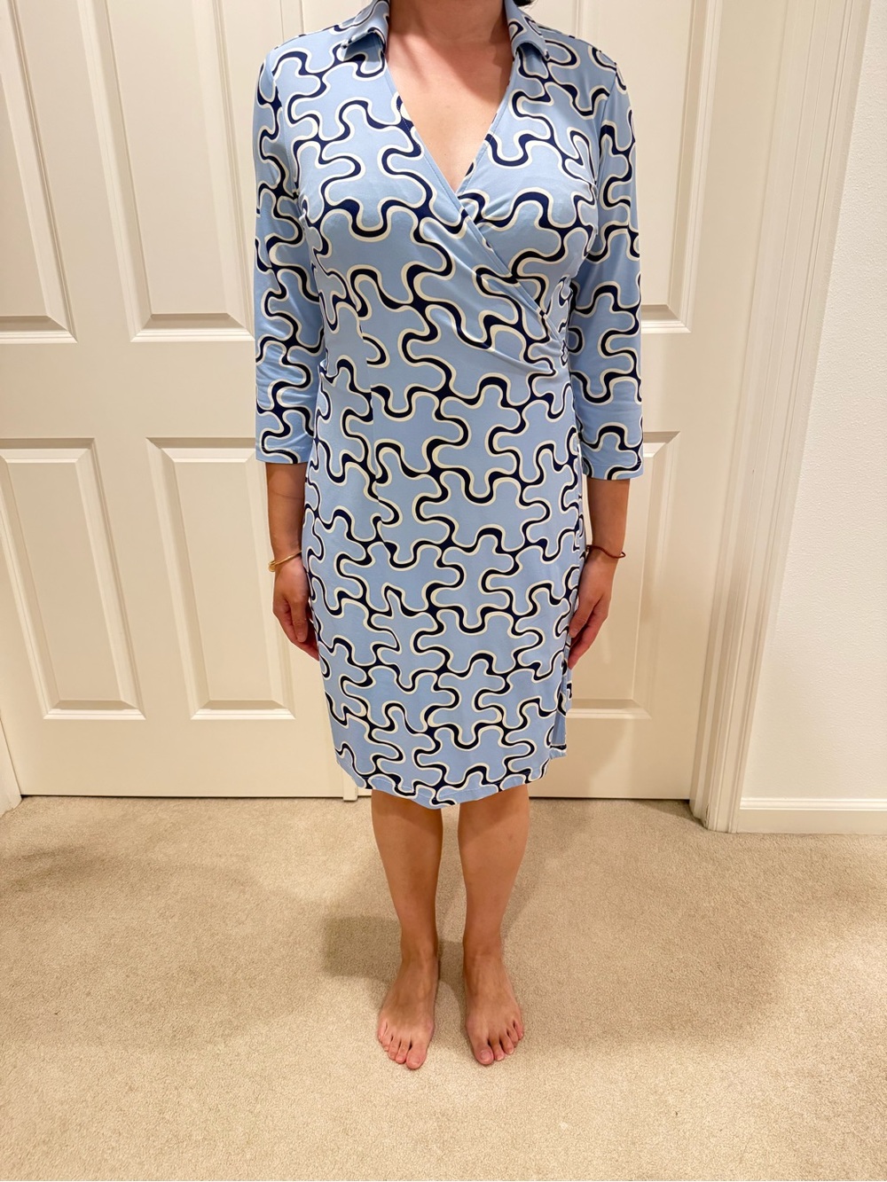 J.McLaughlin Wrap Dress — Blue Abstract Print, Stretchy, Size S